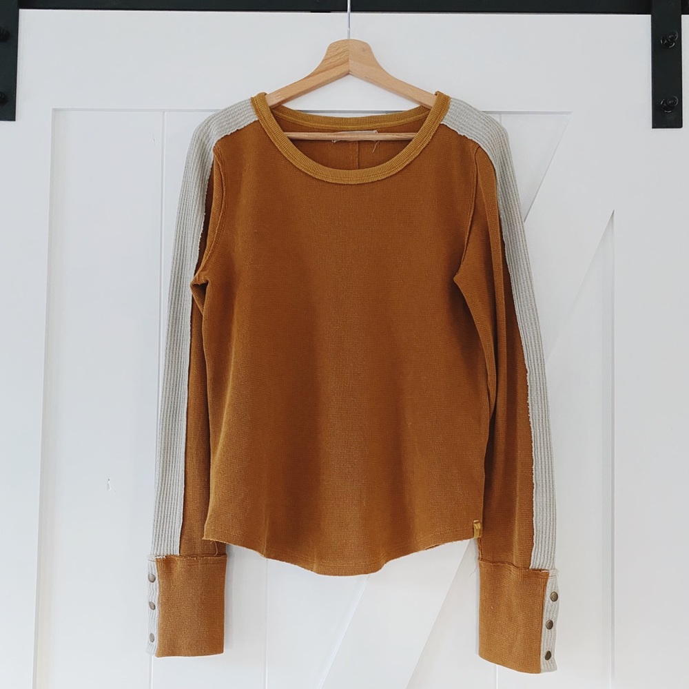 We The Free Burnt Orange Button Sleeve Thermal